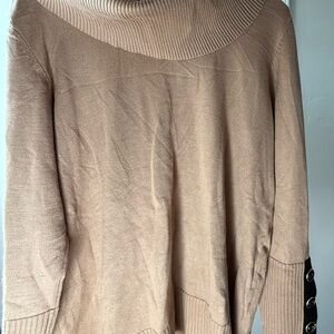 Melissa Paige Cowl Neck Sweater in Tan with Button Details